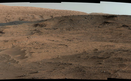 This southeastward-looking vista from the Mast Camera (Mastcam) on NASA's Curiosity Mars rover shows the "Pahrump Hills" outcrop and surrounding terrain seen from a position about 70 feet (20 meters) northwest of the outcrop.