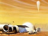 In this artist's concept, an outpost for astronauts living and working on Mars is imagined.
