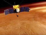 This artist's concept depicts NASA's Mars Atmosphere and Volatile EvolutioN (MAVEN) spacecraft orbiting Mars.