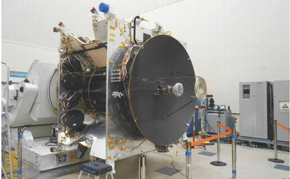 The MAVEN spacecraft in Assembly, Test, and Launch Operations phase at Lockheed Martin.