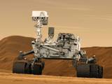 This artist concept features NASA's Mars Science Laboratory Curiosity rover, a mobile robot for investigating Mars' past or present ability to sustain microbial life.