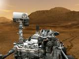This artist concept features NASA's Mars Science Laboratory Curiosity rover,