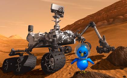 This artist concept features NASA's Mars Science Laboratory Curiosity rover along with an illustrated astronaut bird.
