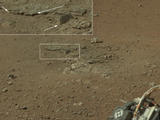 This color image from NASA's Curiosity rover shows an area excavated by the blast of the Mars Science Laboratory's descent stage rocket engines