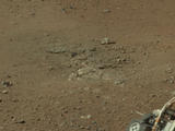 This cropped image from NASA's Curiosity rover shows one set of marks on the surface of Mars where blasts from the descent-stage rocket engines blew away some of the surface material.