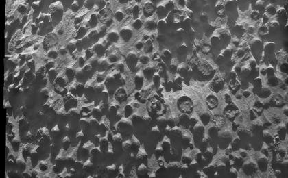 Small spherical objects fill the field in this mosaic combining four images from the Microscopic Imager on NASA's Mars Exploration Rover Opportunity.