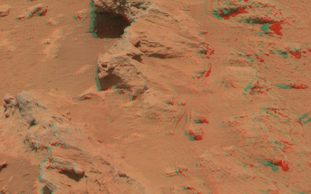 This stereo image from the Mast Camera (Mastcam) on NASA's Mars rover Curiosity shows a rock outcrop called "Hottah," cited as evidence for vigorous flow of water in a long-ago Martian stream.
