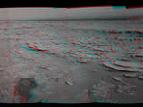 This stereo panoramic view combines 14 images taken by the Navigation Camera (Navcam) on the NASA Mars rover Curiosity during the mission's 120th Martian day, or sol (Dec. 7, 2012).