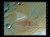 This false-color map shows the area within Gale Crater on Mars, where NASA's Curiosity rover landed on Aug. 5, 2012 PDT (Aug. 6, 2012 EDT) and the location where Curiosity collected its first drilled sample at the "John Klein" rock.
