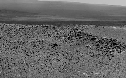 NASA's Mars Exploration Rover Opportunity used its panoramic camera (Pancam) to record this view of the rise in the foreground, called "Nobbys Head."