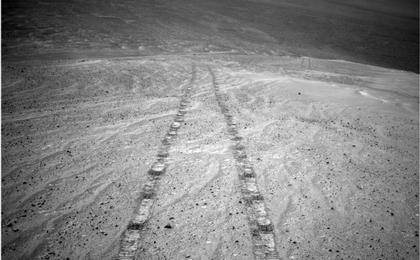 After driving uphill about 139 feet (42.5 meters) during the 3,485th Martian day, or sol, of its work on Mars (Nov. 12, 2013), NASA's Mars Exploration Rover Opportunity captured this image with its navigation camera