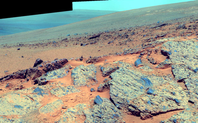 NASA's Mars Exploration Rover Opportunity observed this outcrop on the "Murray Ridge" portion of the rim of Endeavour Crater as the rover approached the 10th anniversary of its landing on Mars.