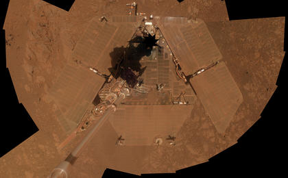 NASA's Mars Exploration Rover Opportunity recorded the component images for this self-portrait about three weeks before completing a decade of work on Mars.