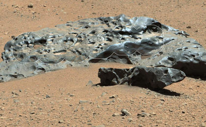 This rock encountered by NASA's Curiosity Mars rover is an iron meteorite called "Lebanon," similar in shape and luster to iron meteorites found on Mars by the previous generation of rovers, Spirit and Opportunity.