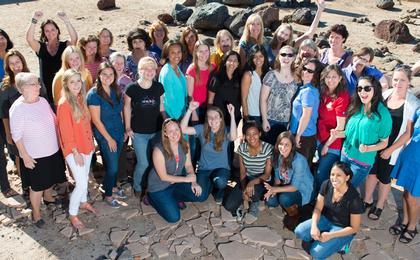 Some of the women working on NASA's Mars Science Laboratory Project, which built and operates the Curiosity Mars rover, gathered for this photo in the Mars Yard used for rover testing at NASA's Jet Propulsion Laboratory, Pasadena, California.
