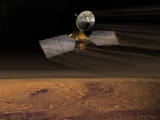 Artist concept of Mars Reconnaissance Orbiter during aerobraking.