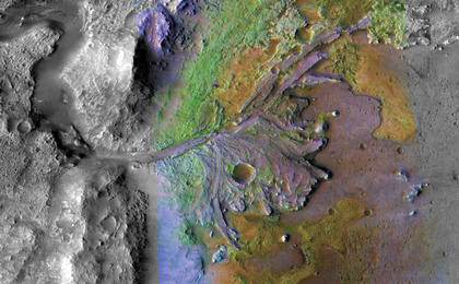 On ancient Mars, water carved channels and transported sediments to form fans and deltas within lake basins.