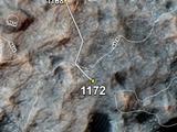 This map shows the route driven by NASA's Mars rover Curiosity through the 1172 Martian day, or sol, of the rover's mission on Mars (November, 23, 2015).