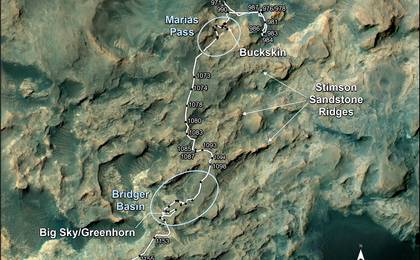 This map shows the route on lower Mount Sharp that NASA's Curiosity followed between April 19, 2015, and Nov. 5, 2015.