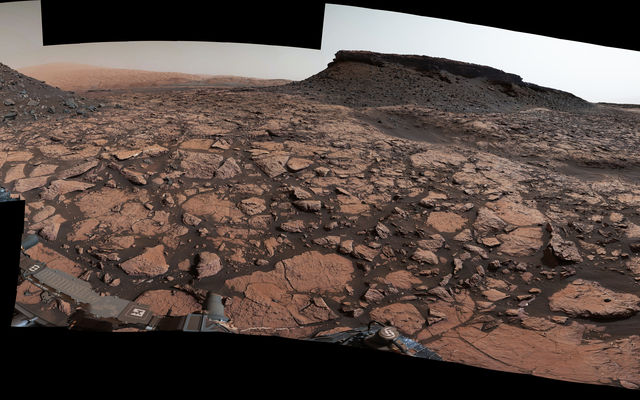 This 360-degree panorama was acquired on Sept. 4, 2016, by the Mast Camera on NASA's Curiosity Mars rover while the rover was in a scenic area called "Murray Buttes" on lower Mount Sharp. The flat-topped mesa near the center of the scene rises to about 39 feet above the surrounding plain.