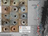 This graphic maps locations of the sites where NASA's Curiosity Mars rover collected its first 18 rock or soil samples for laboratory analysis inside the vehicle. It also presents images of the drilled holes where 14 rock-powder samples were acquired, most recently at "Quela," on Sept. 18, 2016.