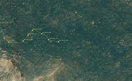 This map shows the route driven by NASA's Mars rover Curiosity through the 1793 Martian day, or sol, of the rover's mission on Mars (August 22, 2017).