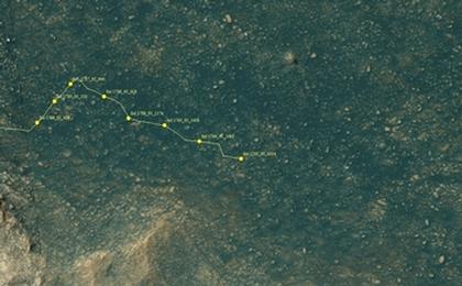 This map shows the route driven by NASA's Mars rover Curiosity through the 1795 Martian day, or sol, of the rover's mission on Mars (August 24, 2017).
