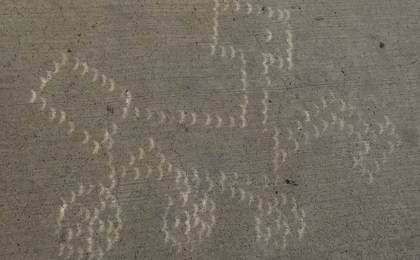 Curiosity science team member Fred Calef's unique pinhole viewer showing crescent shadows during the eclipse.