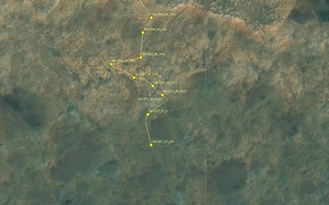 This map shows the route driven by NASA's Mars rover Curiosity through the 1887 Martian day, or sol, of the rover's mission on Mars (November 30, 2017).