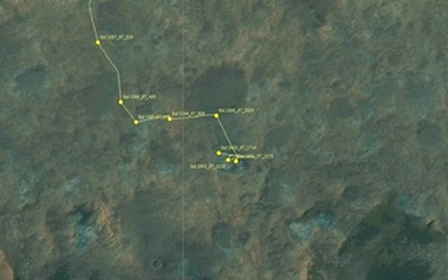 This map shows the route driven by NASA's Mars rover Curiosity through the 1910 Martian day, or sol, of the rover's mission on Mars (December 20, 2017).
