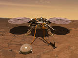An artist's rendition of the InSight lander operating on the surface of Mars.