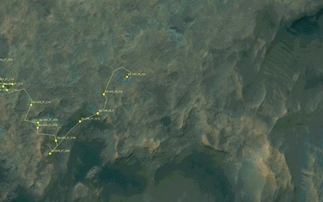 This map shows the route driven by NASA's Mars rover Curiosity through the 1962 Martian day, or sol, of the rover's mission on Mars (February 12, 2018).