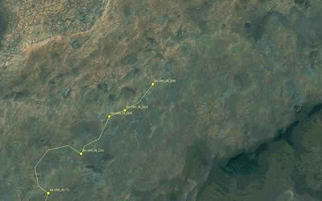 This map shows the route driven by NASA's Mars rover Curiosity through the 1993 Martian day, or sol, of the rover's mission on Mars (March 16, 2018).