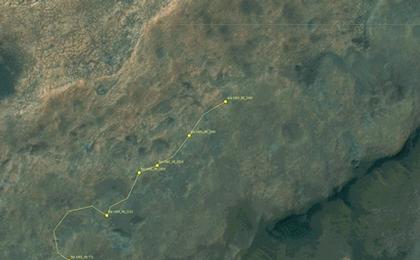 This map shows the route driven by NASA's Mars rover Curiosity through the 1996 Martian day, or sol, of the rover's mission on Mars (March 22, 2018).
