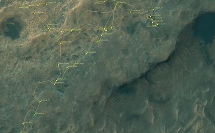 This map shows the route driven by NASA's Mars rover Curiosity through the 2161 Martian day, or sol, of the rover's mission on Mars (September 04, 2018).