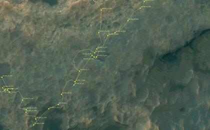 This map shows the route driven by NASA's Mars rover Curiosity through the 2221 Martian day, or sol, of the rover's mission on Mars (November 29, 2018).