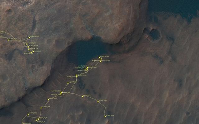 This map shows the route driven by NASA's Mars rover Curiosity through the 2434 Martian day, or sol, of the rover's mission on Mars (June 12, 2019).