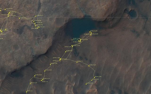 This map shows the route driven by NASA's Mars rover Curiosity through the 2436 Martian day, or sol, of the rover's mission on Mars (June 14, 2019).