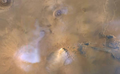 View image for A Mars Dust Tower Stands Out