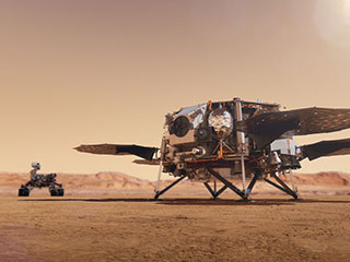 Artist's concept of Perseverance Rover bringing samples to the sample retrieval lander
