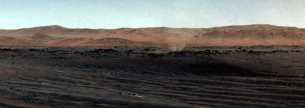 Gif of dust devils swirling across Jezero Crater on Mars.