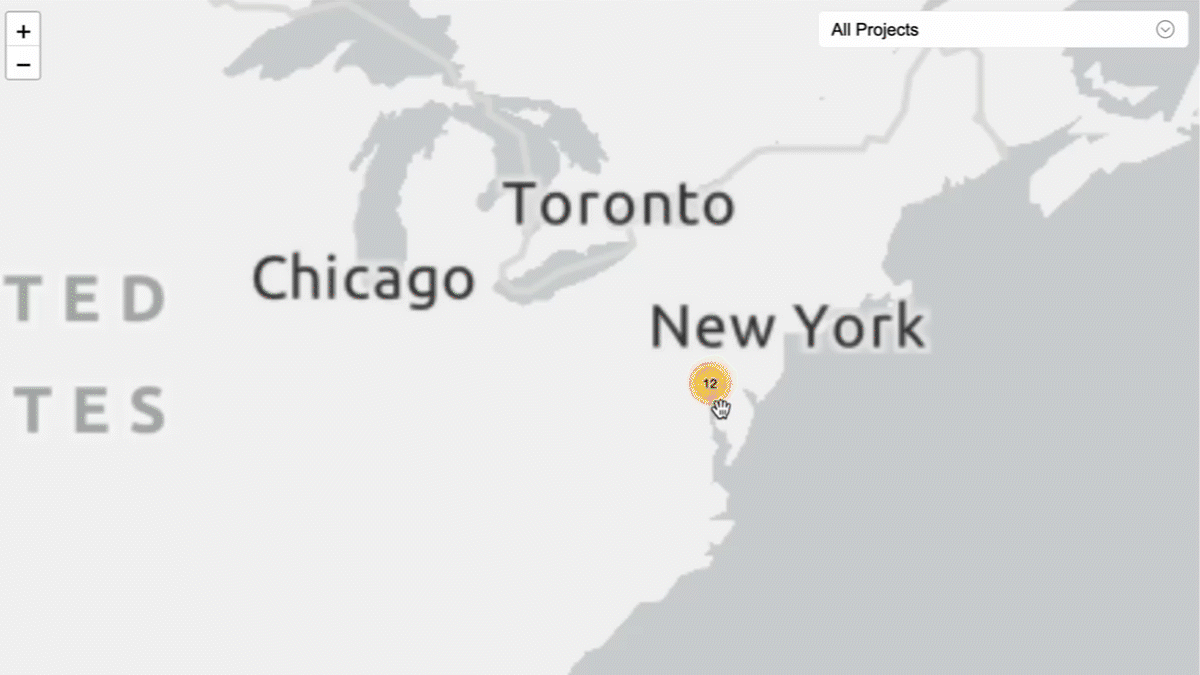 Screen captured GIF of interactive map shows multi-colored markers identifying companies and institutions involved in Mars Sample Return, in positions around the United States and Europe.
