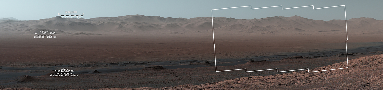 Wide-Angle Panorama from Ridge in Mars' Gale Crater (Scale Bars)