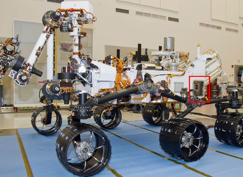 A Russian-built, neutron-shooting instrument on the Curiosity rover of NASA's Mars Science Laboratory mission will check for water-bearing minerals in the ground beneath the rover.