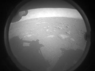 View image taken on Mars, Mars Perseverance Sol 0: Front Left Hazard Avoidance Camera (Hazcam)