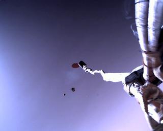 View image taken on Mars, Mars Perseverance Sol 1: Parachute Up-Look Camera B