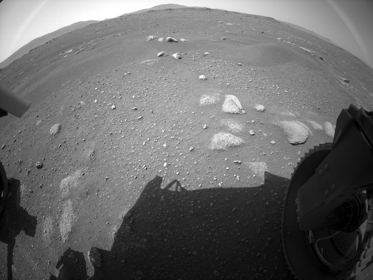 This image was taken by REAR_HAZCAM_RIGHT onboard NASA's Mars rover Perseverance on Sol 1