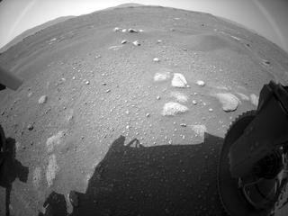 View image taken on Mars, Mars Perseverance Sol 1: Rear Right Hazard Avoidance Camera (Hazcam)