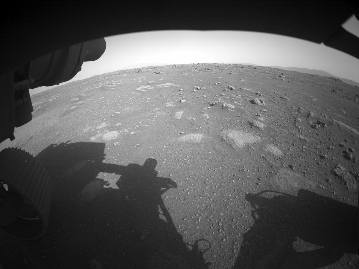 This image was taken by FRONT_HAZCAM_LEFT_A onboard NASA's Mars rover Perseverance on Sol 2