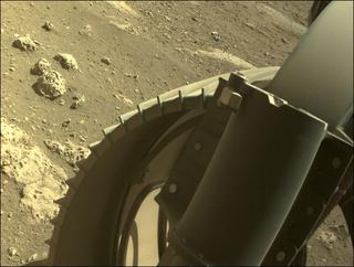 View image taken on Mars, Mars Perseverance Sol 13: Front Right Hazard Avoidance Camera (Hazcam)